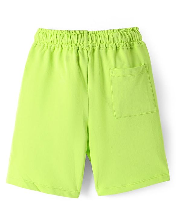 Pine Kids Looper Knit Above Knee Length Shorts With Text Print - Limegreen