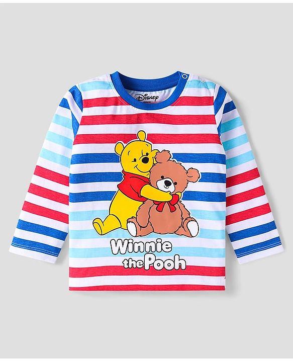 Babyhug Disney Single Jersey Knit Full Sleeves Night Suit With Winnie The Pooh Graphic - Blue Red & Light Blue