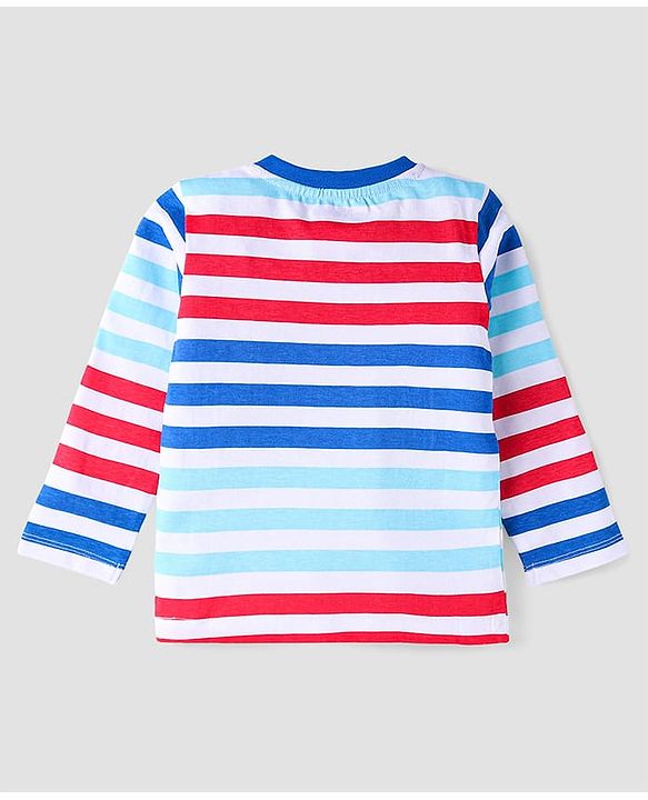 Babyhug Disney Single Jersey Knit Full Sleeves Night Suit With Winnie The Pooh Graphic - Blue Red & Light Blue