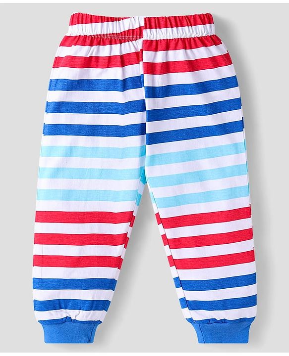 Babyhug Disney Single Jersey Knit Full Sleeves Night Suit With Winnie The Pooh Graphic - Blue Red & Light Blue