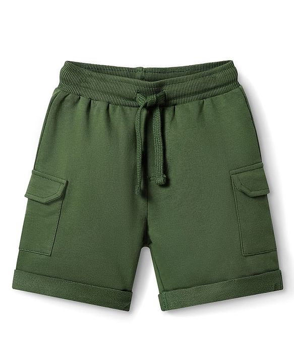 Babyhug Cotton Knit Mid Thigh Length Solid Color Shorts - Green