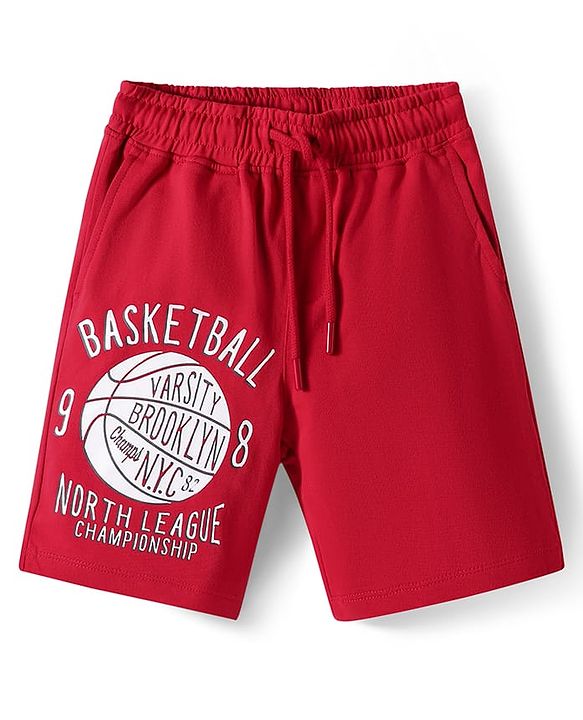 Pine Kids Looper Knit Above Knee Length Shorts with Football Print - Red