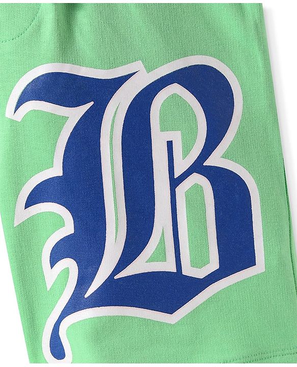 Pine Kids Looper Knit Above Knee Length Shorts with Boston Print - Light Green