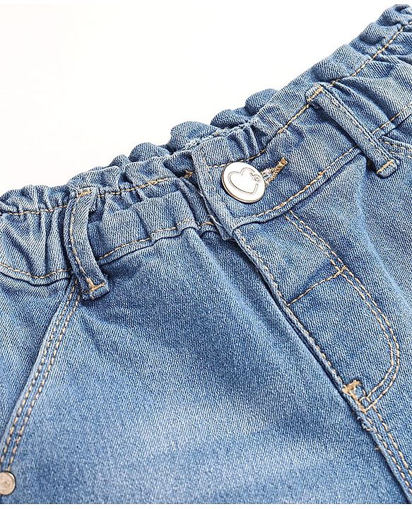 Babyhug Full Length Washed Denim Jeans with Stretch & Sun Embroidery - Light Blue