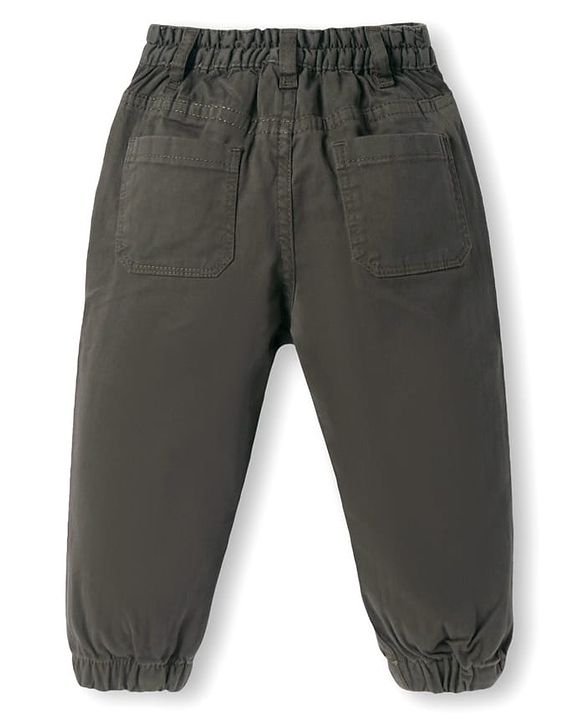 Babyhug Cotton Lycra Woven Full Length Solid Trouser With Stretch - Olive