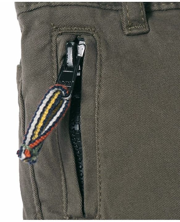 Babyhug Cotton Lycra Woven Full Length Solid Trouser With Stretch - Olive