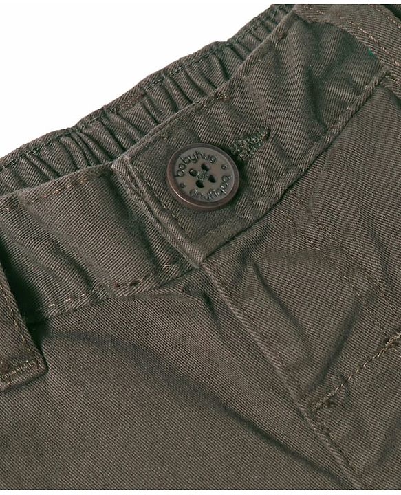 Babyhug Cotton Lycra Woven Full Length Solid Trouser With Stretch - Olive