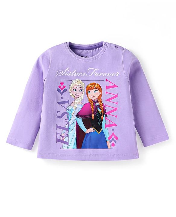 Babyhug Disney Single Jersey Knit Full Sleeves Night Suit With Frozen Elsa & Anna Graphic - Purple