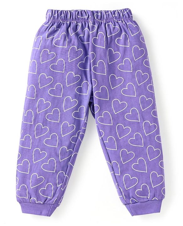 Babyhug Disney Single Jersey Knit Full Sleeves Night Suit With Frozen Elsa & Anna Graphic - Purple