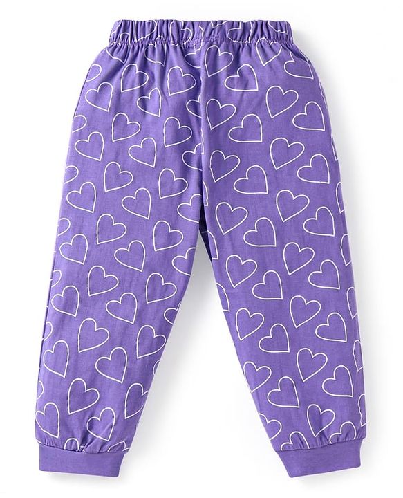 Babyhug Disney Single Jersey Knit Full Sleeves Night Suit With Frozen Elsa & Anna Graphic - Purple