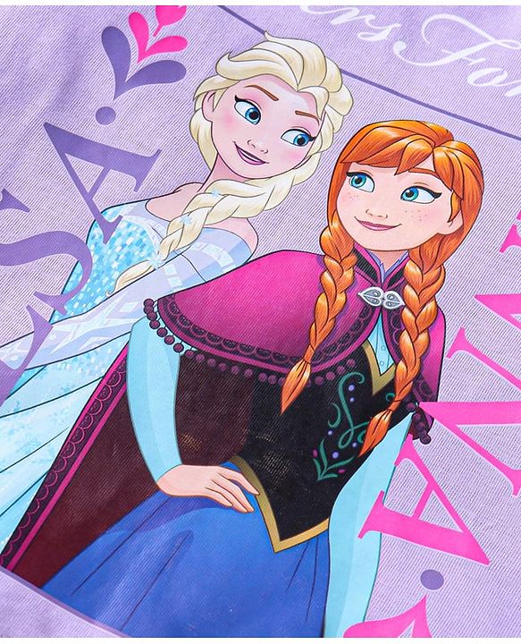 Babyhug Disney Single Jersey Knit Full Sleeves Night Suit With Frozen Elsa & Anna Graphic - Purple