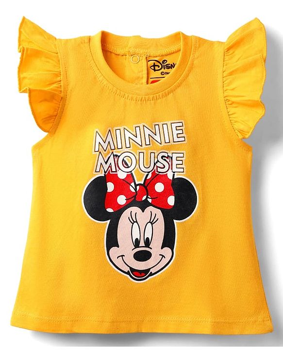Babyhug Disney Single Jersey Knit  Sleeveless T-Shirt With Frock & Minnie & Friends Graphic & Frill Detailing - Pink