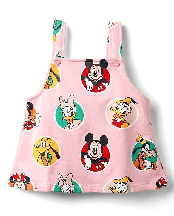 Babyhug Disney Single Jersey Knit  Sleeveless T-Shirt With Frock & Minnie & Friends Graphic & Frill Detailing - Pink