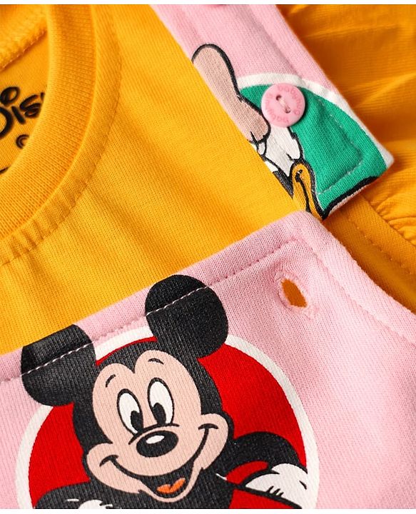 Babyhug Disney Single Jersey Knit  Sleeveless T-Shirt With Frock & Minnie & Friends Graphic & Frill Detailing - Pink