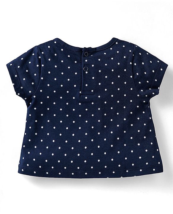 Babyhug Cotton Knit Half Sleeves Night Suit with Utility Pockets & Bow Applique Heart & Polka Dots Print - Blue & Pink