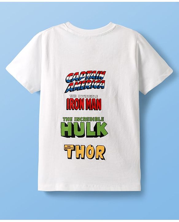 Pine Kids Marvel Single Jersey Knit Half Sleeves T-Shirt with Front & Back Avengers Graphics - White