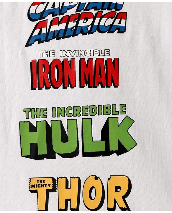 Pine Kids Marvel Single Jersey Knit Half Sleeves T-Shirt with Front & Back Avengers Graphics - White