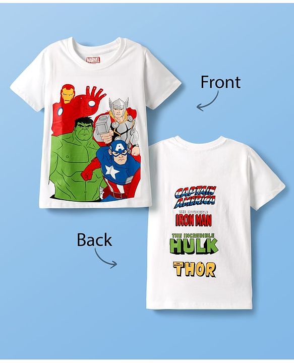 Pine Kids Marvel Single Jersey Knit Half Sleeves T-Shirt with Front & Back Avengers Graphics - White