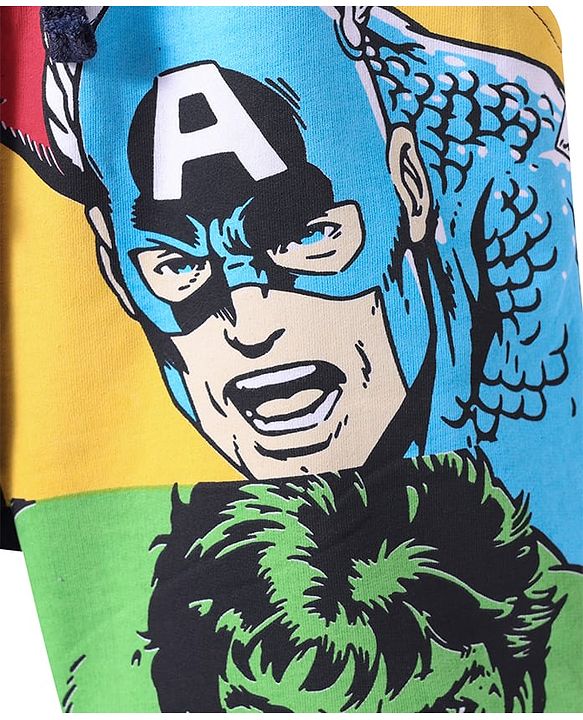 Pine Kids Marvel Terry Knit Knee Length Shorts with Avengers Graphics - Navy Blue
