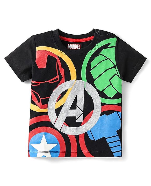 Babyhug Marvel Single Jersey Knit Half Sleeves  T-Shirts With Foil Print Avenger Graphics Pack Of 3 - Red Black & Yellow