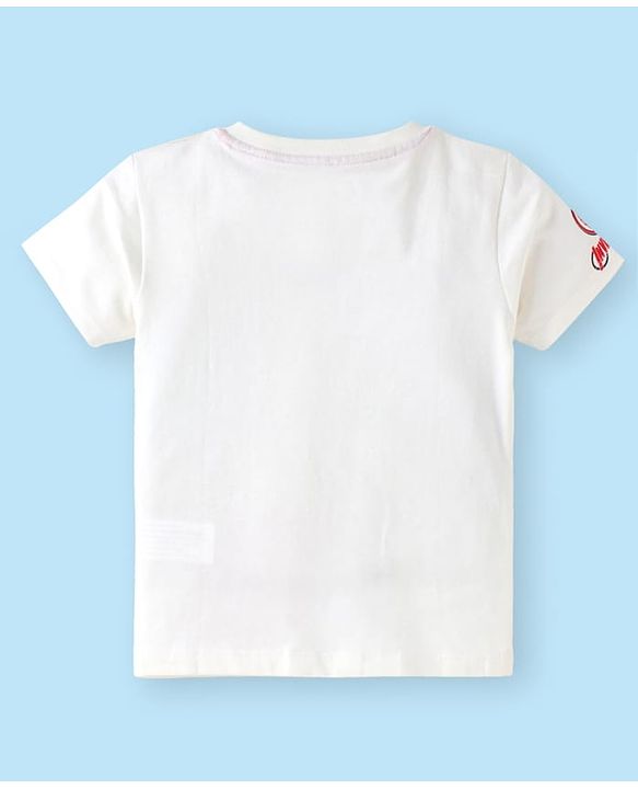 Babyhug Marvel Single Jersey Knit Half Sleeves T-Shirt & Shorts Set With Iron Man Graphics & Pocket Detailing - White & Light Blue