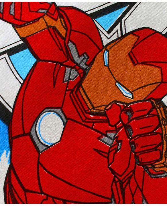 Babyhug Marvel Single Jersey Knit Half Sleeves T-Shirt & Shorts Set With Iron Man Graphics & Pocket Detailing - White & Light Blue