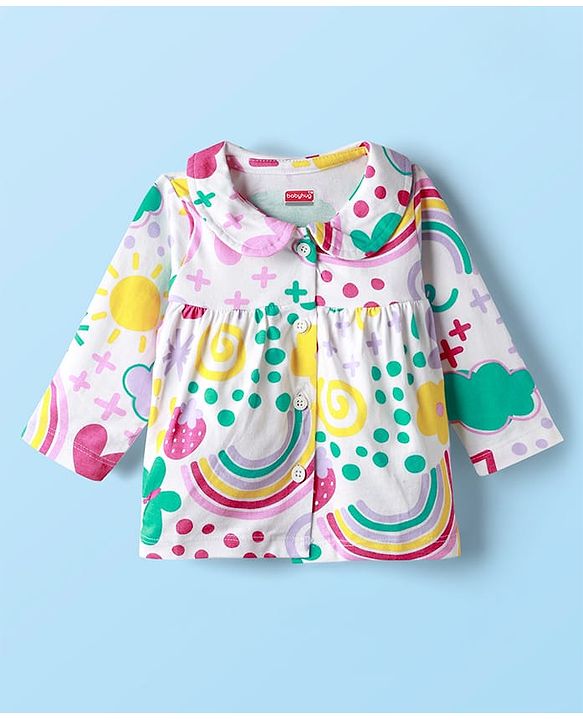 Babyhug Single Jersey Knit Full Sleeves Floral Print Night Suit - Multicolor