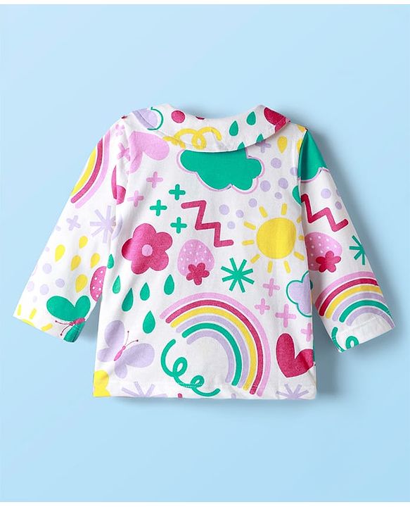 Babyhug Single Jersey Knit Full Sleeves Floral Print Night Suit - Multicolor