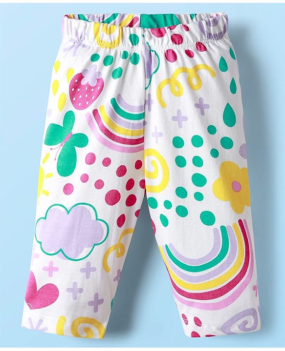 Babyhug Single Jersey Knit Full Sleeves Floral Print Night Suit - Multicolor
