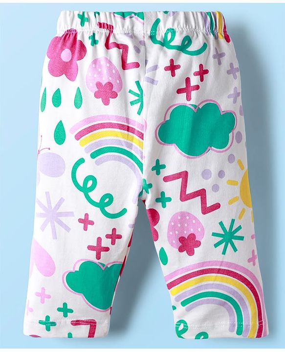 Babyhug Single Jersey Knit Full Sleeves Floral Print Night Suit - Multicolor