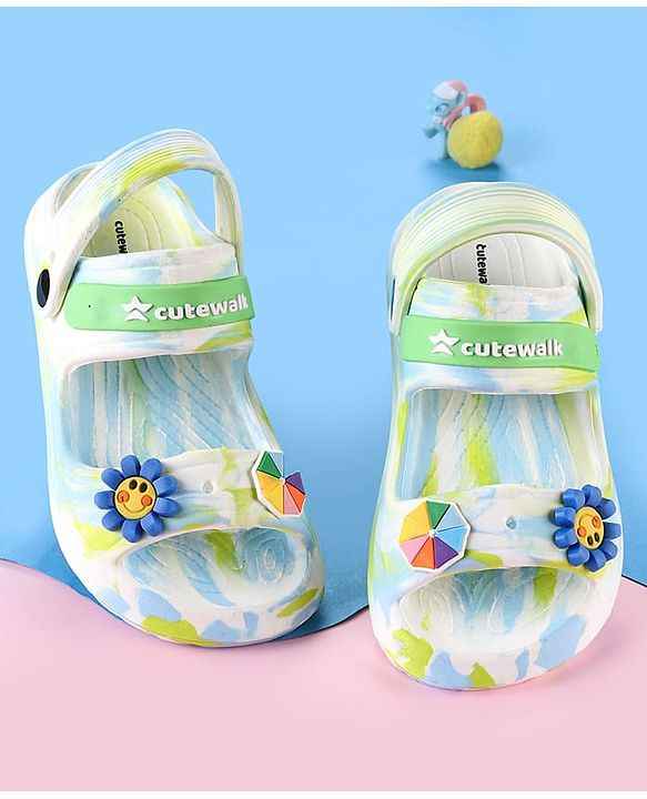 Cute Walk by Babyhug Clogs With Sunflower & Umbrella Applique - White