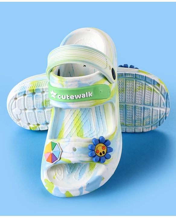 Cute Walk by Babyhug Clogs With Sunflower & Umbrella Applique - White