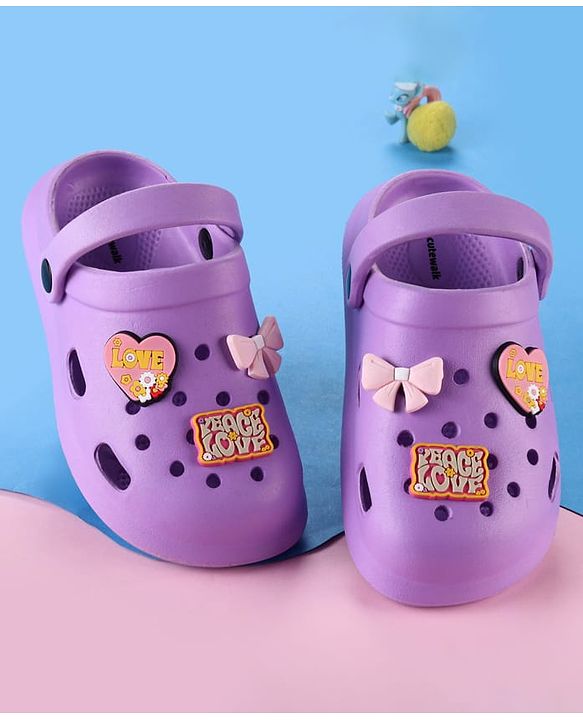 Cute Walk by Babyhug Clogs With Bow & Heart Applique - Purple