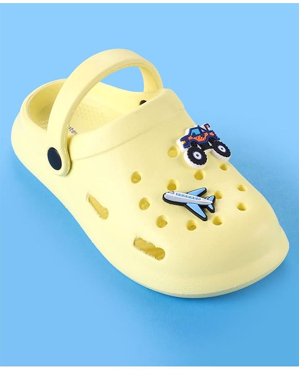 Cute Walk by Babyhug Clogs With Aeroplane & Monster Car Applique - Yellow