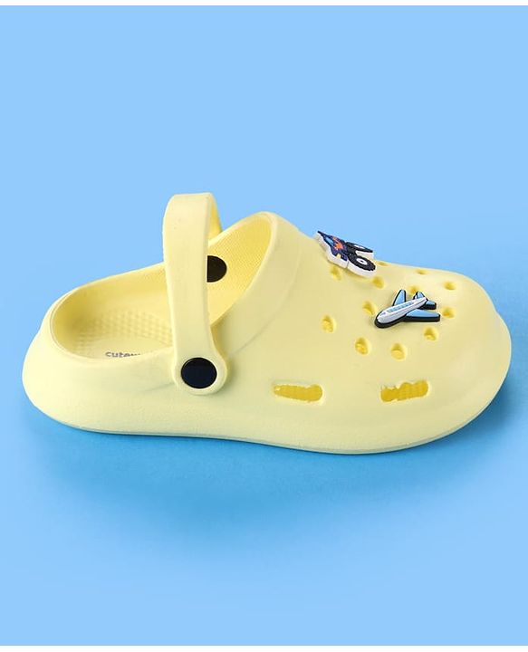 Cute Walk by Babyhug Clogs With Aeroplane & Monster Car Applique - Yellow