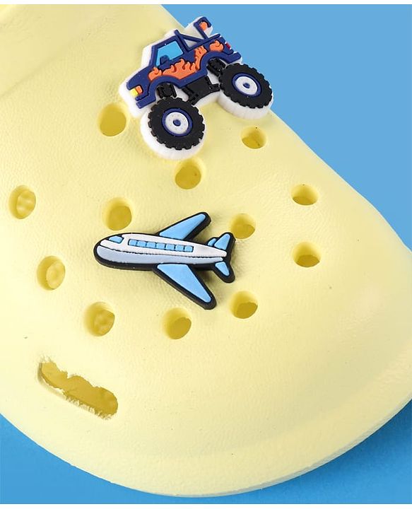Cute Walk by Babyhug Clogs With Aeroplane & Monster Car Applique - Yellow