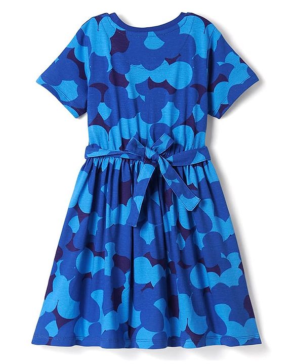 Pine Kids Cotton Knit Half Sleeves Frock with Shine Like a Star Text Print - Blue