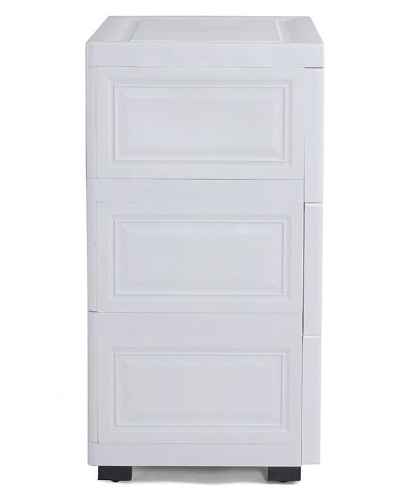 Babyhug 3 Layers High Density Plastic Storage Cabinet Teddy Print With Wheels - White