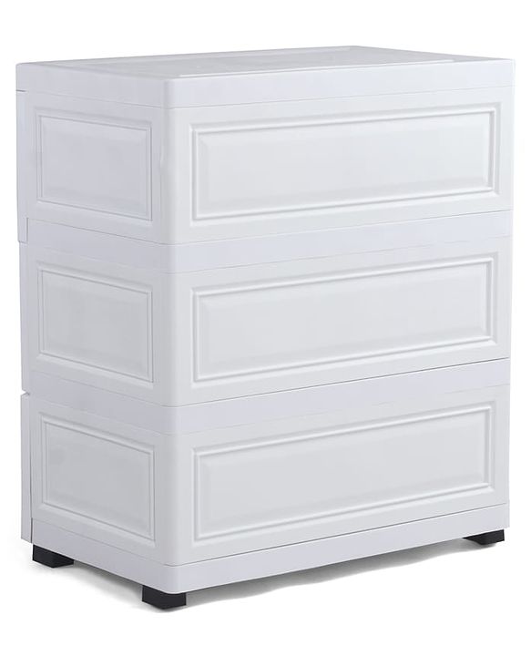 Babyhug 3 Layers High Density Plastic Storage Cabinet Teddy Print With Wheels - White