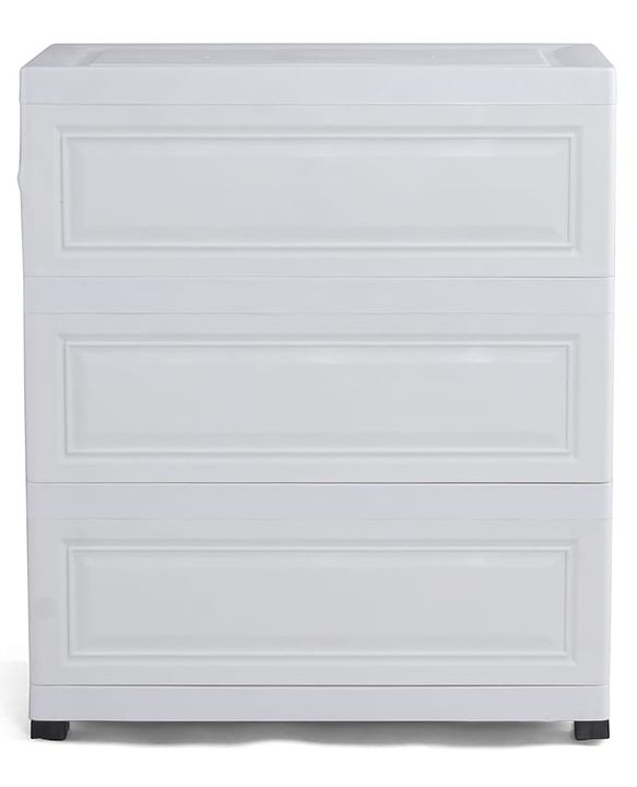 Babyhug 3 Layers High Density Plastic Storage Cabinet Teddy Print With Wheels - White