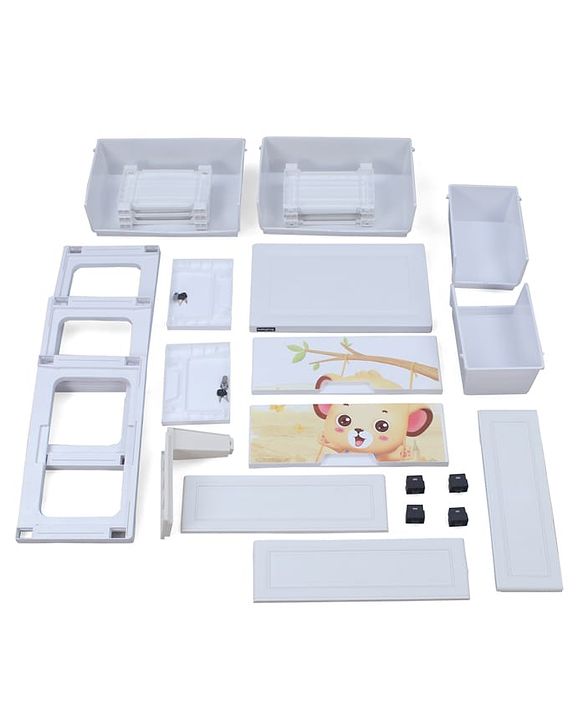 Babyhug 3 Layers High Density Plastic Storage Cabinet Teddy Print With Wheels - White