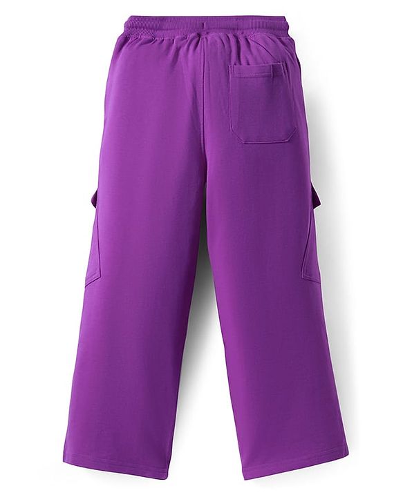 Pine Kids Knit Full Length Lounge Pant With Text Print & Cargo Pockets - Purple