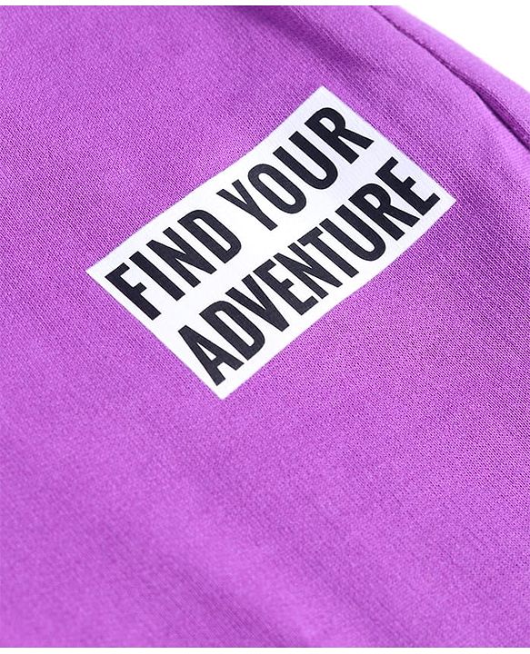 Pine Kids Knit Full Length Lounge Pant With Text Print & Cargo Pockets - Purple