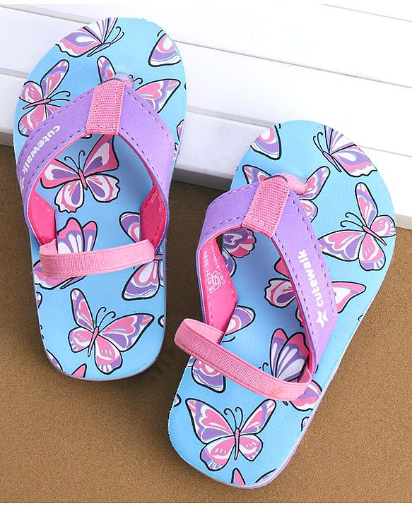 Cute Walk by Babyhug Butterfly  Printed Flip Flops with Back Strap - Sky Blue