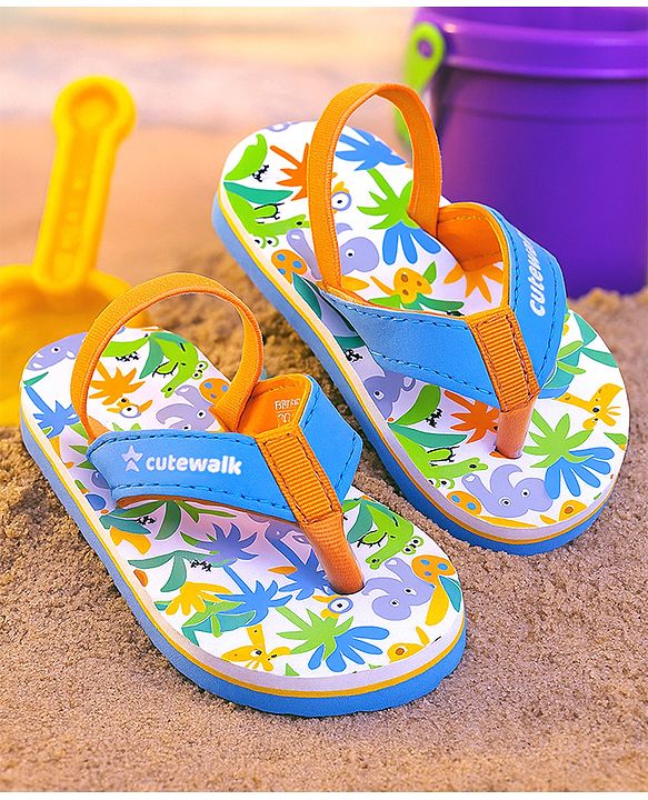 Cute Walk by Babyhug Jungle Theme Printed Flip Flops with Back Strap - Blue