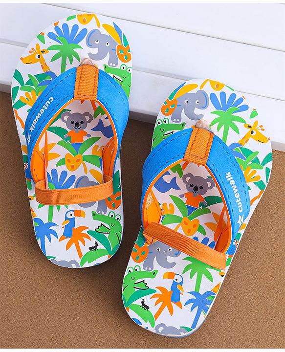 Cute Walk by Babyhug Jungle Theme Printed Flip Flops with Back Strap - Blue