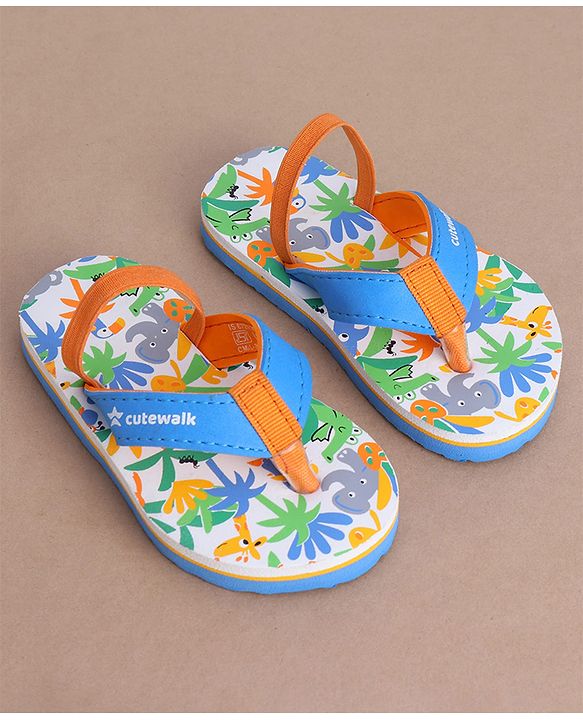 Cute Walk by Babyhug Jungle Theme Printed Flip Flops with Back Strap - Blue