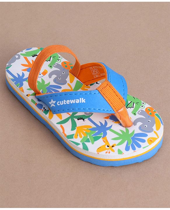 Cute Walk by Babyhug Jungle Theme Printed Flip Flops with Back Strap - Blue