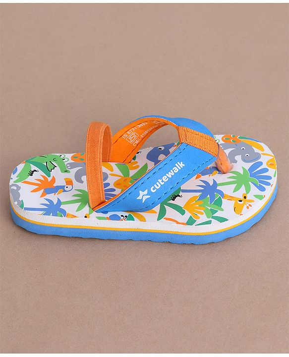 Cute Walk by Babyhug Jungle Theme Printed Flip Flops with Back Strap - Blue