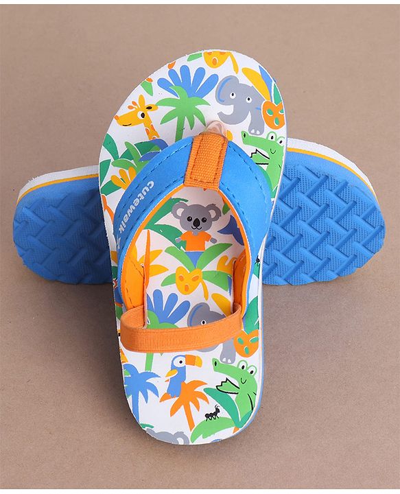 Cute Walk by Babyhug Jungle Theme Printed Flip Flops with Back Strap - Blue